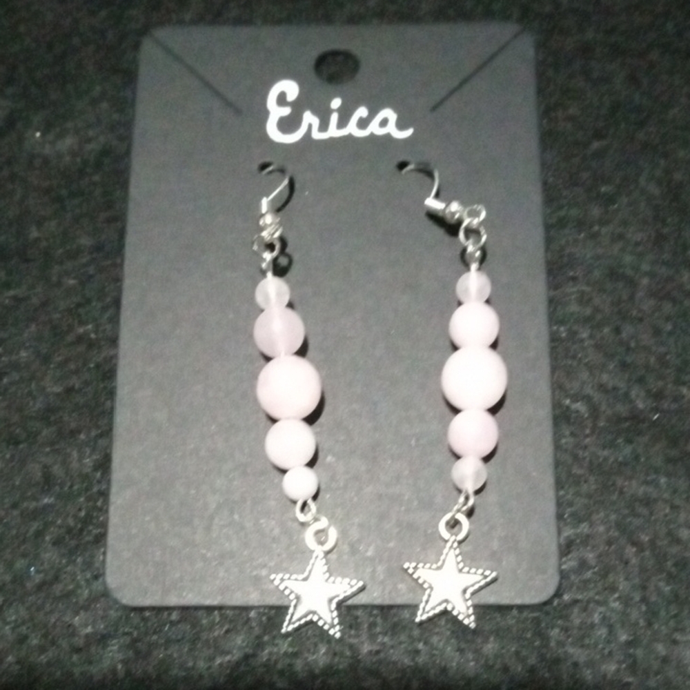 Erica Pink Beaded Star Earrings